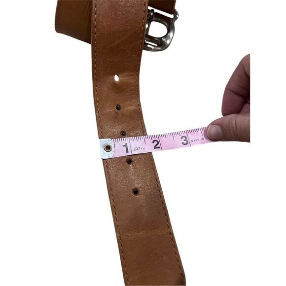 Michael Kors Women's Brown Leather Belt Silver Buckle Adjustable Chunky - Picture 2 of 7